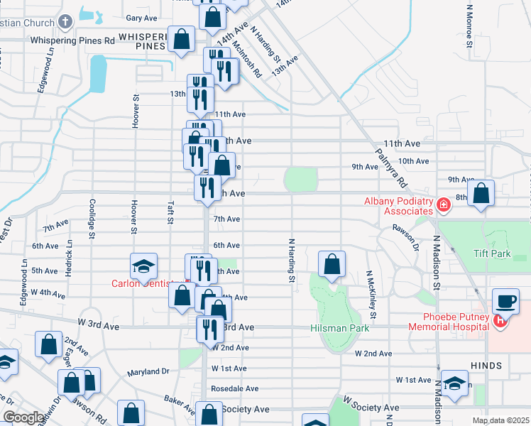 map of restaurants, bars, coffee shops, grocery stores, and more near 913 7th Avenue in Albany