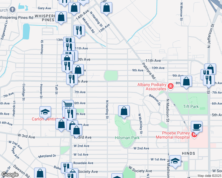 map of restaurants, bars, coffee shops, grocery stores, and more near 901 7th Avenue in Albany
