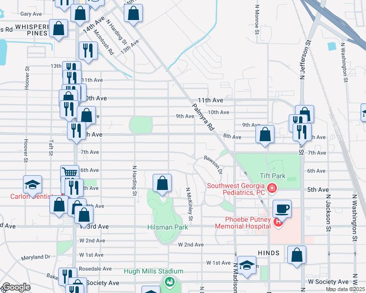 map of restaurants, bars, coffee shops, grocery stores, and more near 707 7th Avenue in Albany