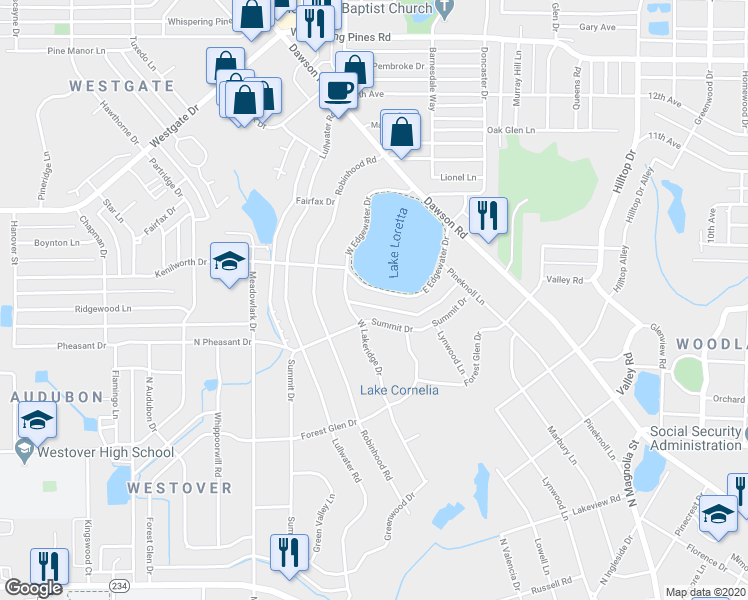 map of restaurants, bars, coffee shops, grocery stores, and more near 1006 East Edgewater Drive in Albany