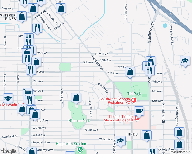 map of restaurants, bars, coffee shops, grocery stores, and more near 1410 North Davis Street in Albany