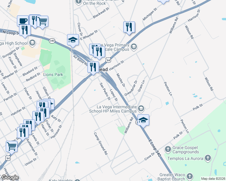 map of restaurants, bars, coffee shops, grocery stores, and more near 145 Lopez Street in Bellmead