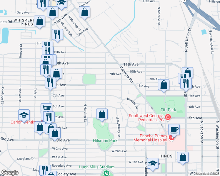 map of restaurants, bars, coffee shops, grocery stores, and more near 707 7th Avenue in Albany