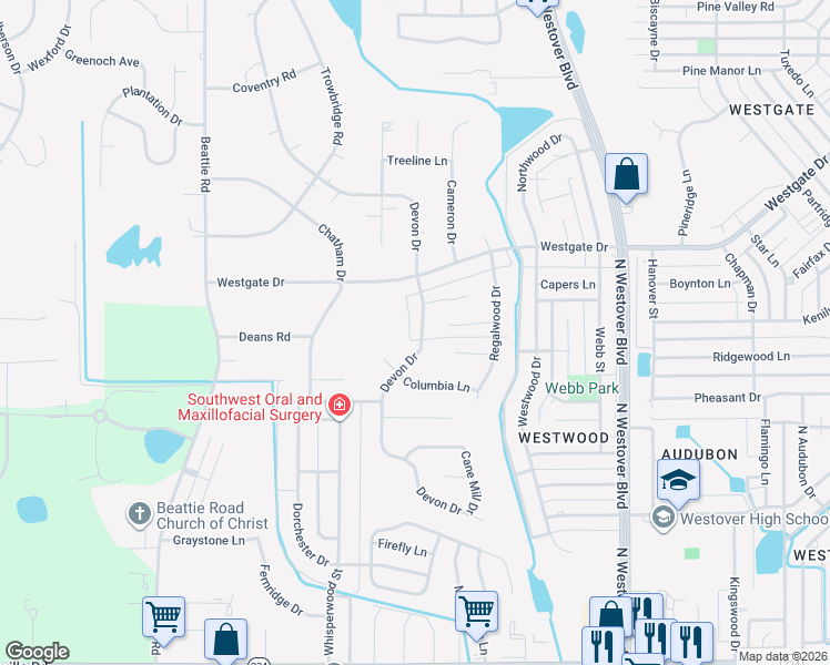 map of restaurants, bars, coffee shops, grocery stores, and more near 1815 Devon Drive in Albany