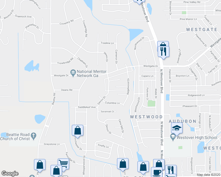 map of restaurants, bars, coffee shops, grocery stores, and more near 1902 Devon Drive in Albany
