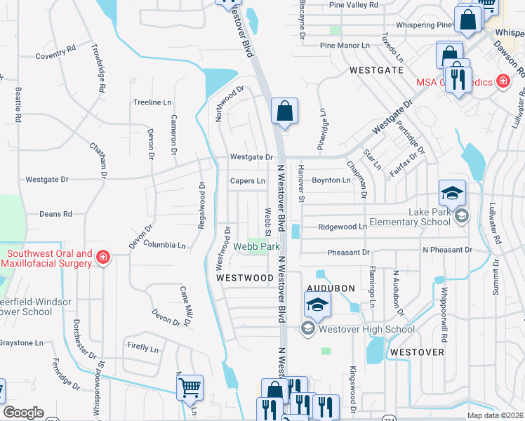 map of restaurants, bars, coffee shops, grocery stores, and more near 1543 Webb Street in Albany