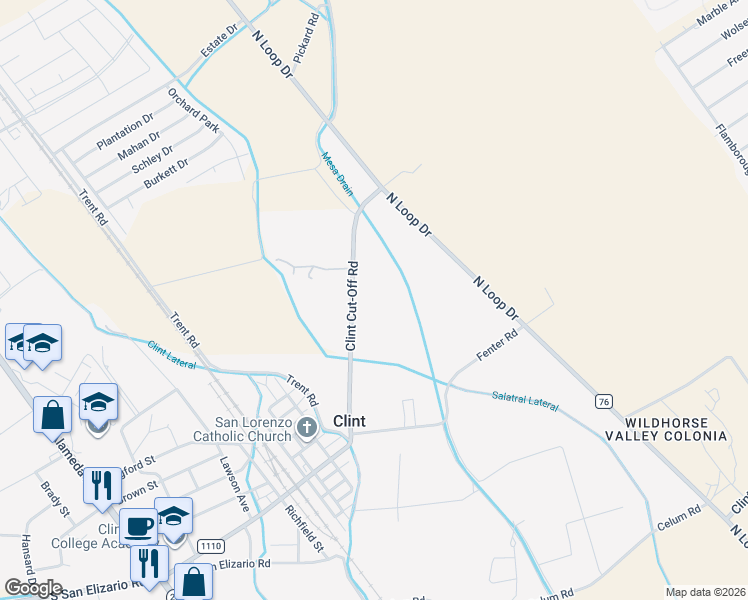 map of restaurants, bars, coffee shops, grocery stores, and more near 1025 Clint Cut-Off Road in Clint