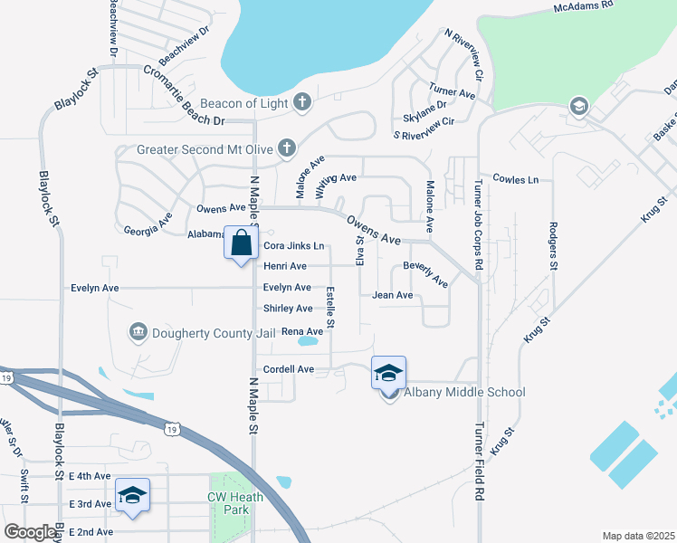 map of restaurants, bars, coffee shops, grocery stores, and more near 1601 Henri Avenue in Albany