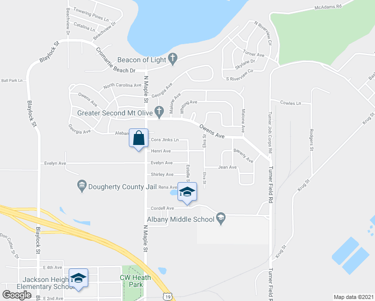map of restaurants, bars, coffee shops, grocery stores, and more near 1598 Henri Avenue in Albany