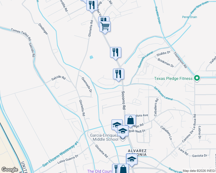 map of restaurants, bars, coffee shops, grocery stores, and more near 1468 Enrique Perez Circle in San Elizario