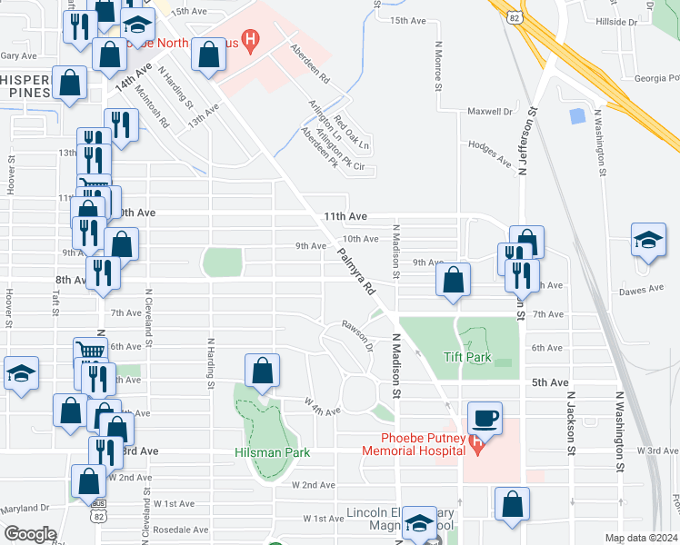 map of restaurants, bars, coffee shops, grocery stores, and more near 617 8th Avenue in Albany
