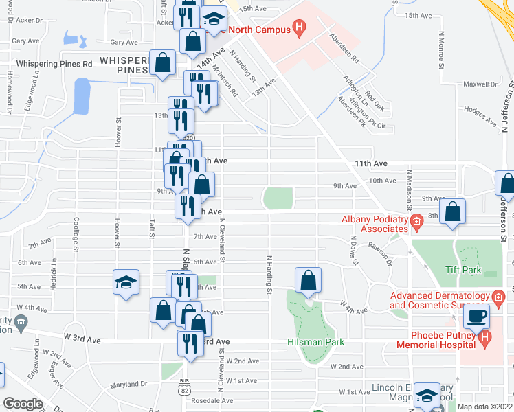map of restaurants, bars, coffee shops, grocery stores, and more near 903 8th Avenue in Albany