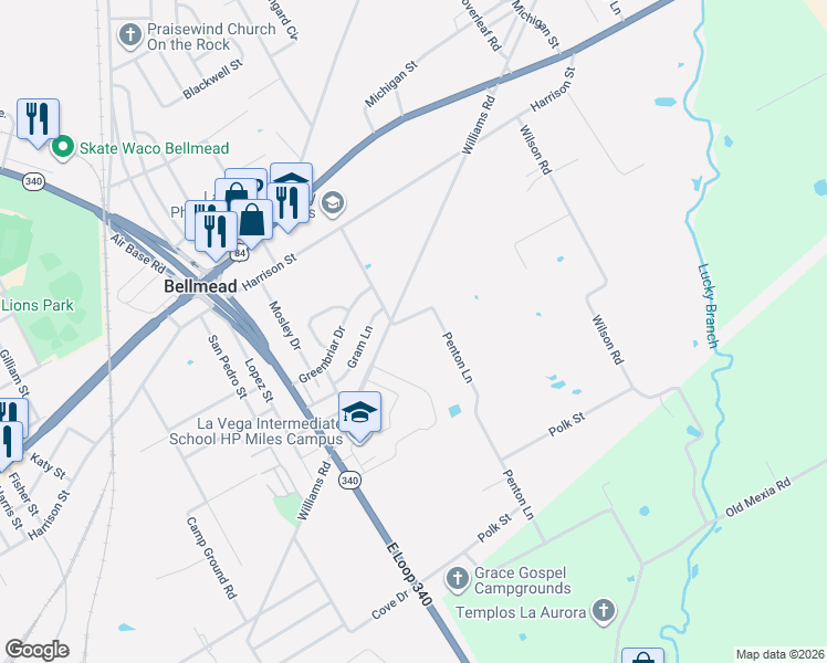 map of restaurants, bars, coffee shops, grocery stores, and more near 706 Penton Lane in Waco