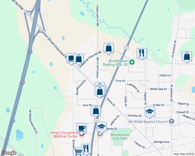 map of restaurants, bars, coffee shops, grocery stores, and more near 1163-1201 Field Lark Lane Northeast in Brookhaven