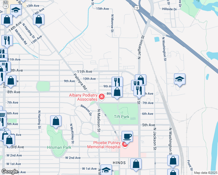 map of restaurants, bars, coffee shops, grocery stores, and more near 516 9th Avenue in Albany