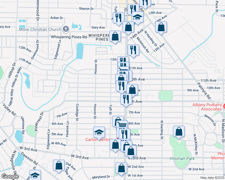 map of restaurants, bars, coffee shops, grocery stores, and more near 1202 10th Avenue in Albany