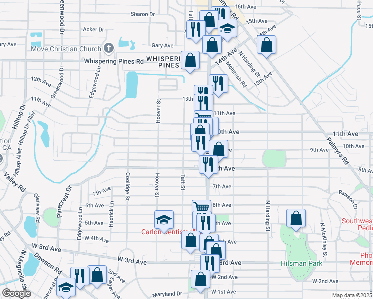 map of restaurants, bars, coffee shops, grocery stores, and more near 1202 10th Avenue in Albany