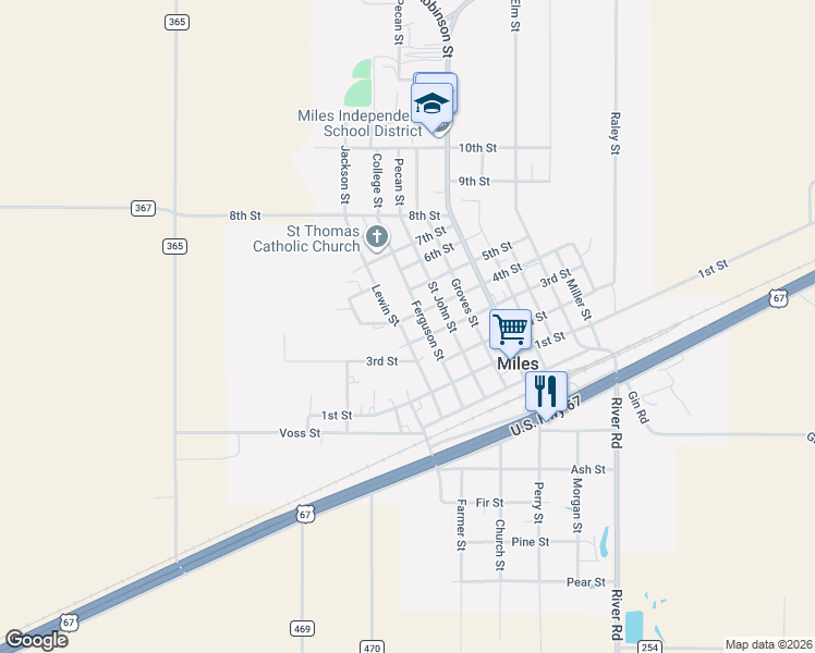 map of restaurants, bars, coffee shops, grocery stores, and more near 407 4th Street in Miles