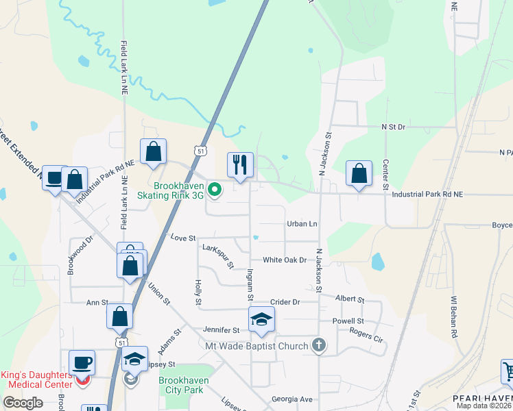 map of restaurants, bars, coffee shops, grocery stores, and more near 699 Mockingbird Drive in Brookhaven