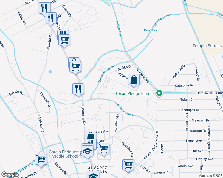 map of restaurants, bars, coffee shops, grocery stores, and more near 12750 Mi Acre Drive in San Elizario