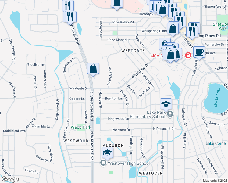map of restaurants, bars, coffee shops, grocery stores, and more near 2724 Westgate Drive in Albany