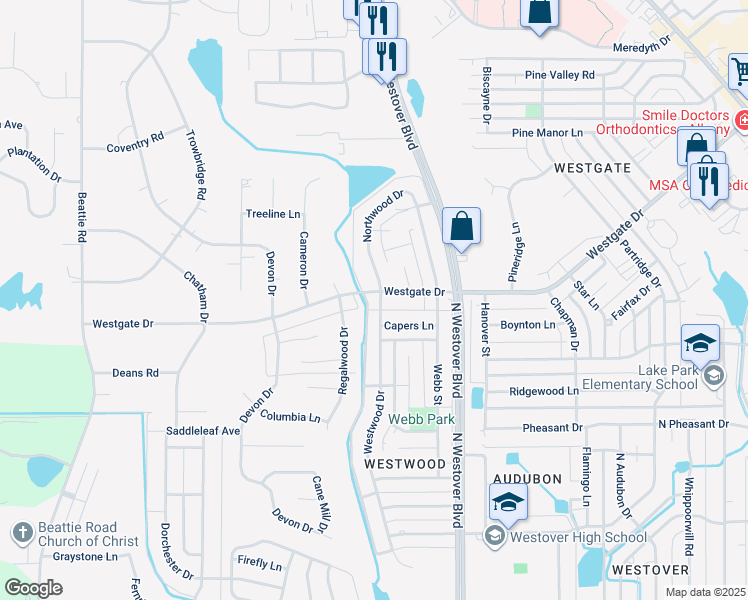 map of restaurants, bars, coffee shops, grocery stores, and more near 1557 Westwood Drive in Albany