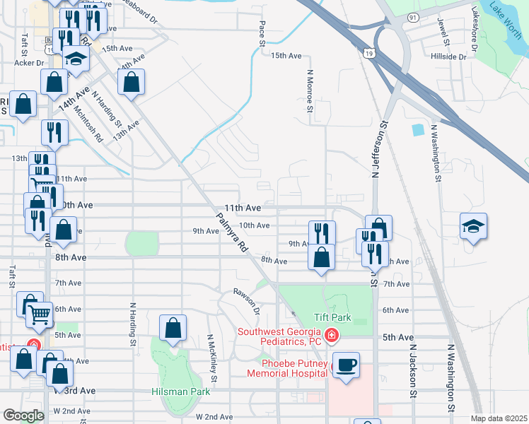 map of restaurants, bars, coffee shops, grocery stores, and more near 615 10th Avenue in Albany