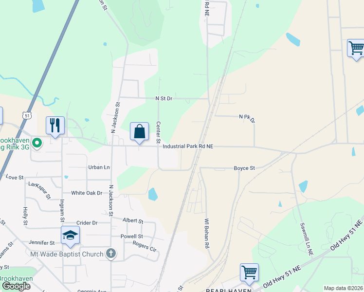 map of restaurants, bars, coffee shops, grocery stores, and more near 884 Industrial Park Road Northeast in Brookhaven