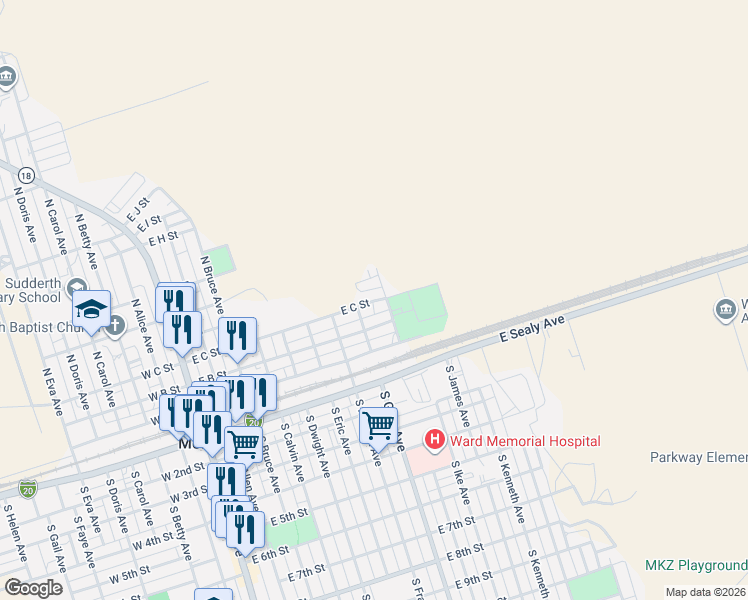 map of restaurants, bars, coffee shops, grocery stores, and more near 355-399 North Gary Avenue in Monahans