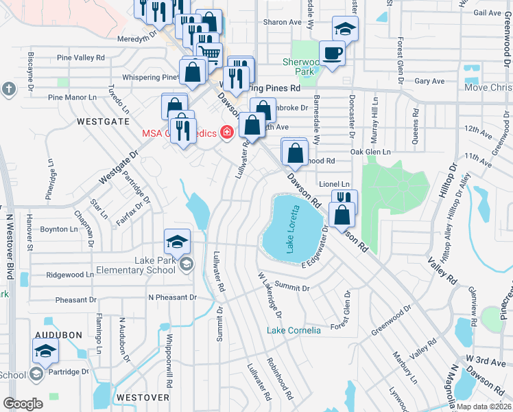 map of restaurants, bars, coffee shops, grocery stores, and more near 2110 West Edgewater Drive in Albany