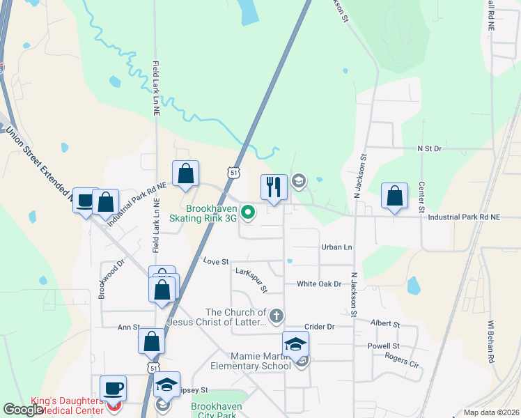 map of restaurants, bars, coffee shops, grocery stores, and more near 728 Industrial Park Road Northeast in Brookhaven