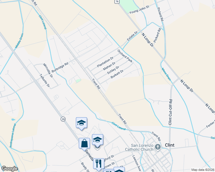 map of restaurants, bars, coffee shops, grocery stores, and more near 12408 Steffen Pabst Court in Clint