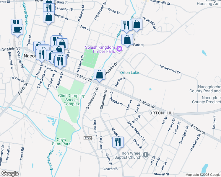 map of restaurants, bars, coffee shops, grocery stores, and more near 100-198 Wedgewood Dr in Nacogdoches