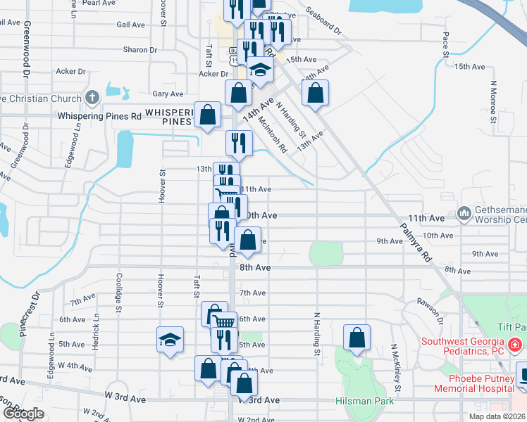 map of restaurants, bars, coffee shops, grocery stores, and more near 1705 North Cleveland Street in Albany