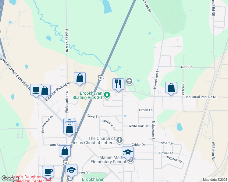 map of restaurants, bars, coffee shops, grocery stores, and more near 728 Industrial Park Road Northeast in Brookhaven