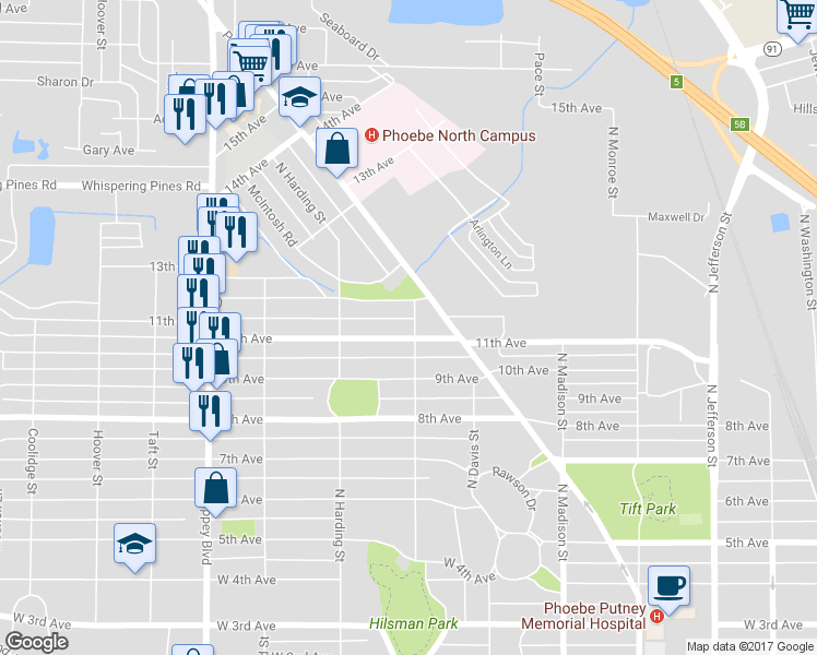 map of restaurants, bars, coffee shops, grocery stores, and more near 801 10th Avenue in Albany