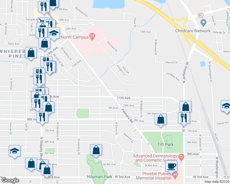 map of restaurants, bars, coffee shops, grocery stores, and more near 642 12th Avenue in Albany