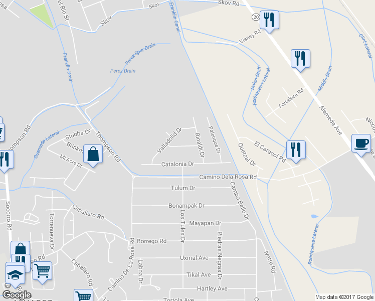 map of restaurants, bars, coffee shops, grocery stores, and more near 630 Don Paco Drive in San Elizario