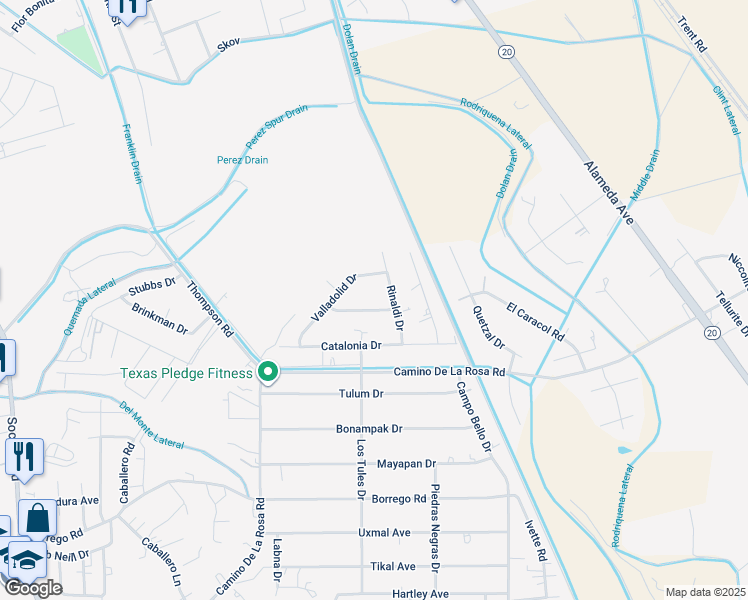 map of restaurants, bars, coffee shops, grocery stores, and more near 630 Don Paco Drive in San Elizario