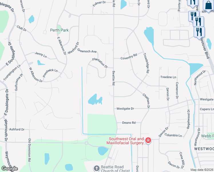 map of restaurants, bars, coffee shops, grocery stores, and more near 2105 Beattie Road in Albany