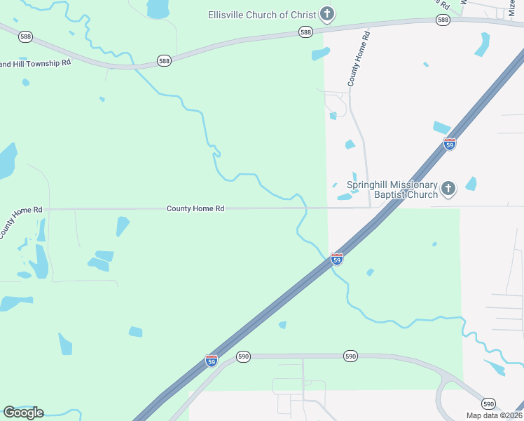 map of restaurants, bars, coffee shops, grocery stores, and more near 523 County Home Road in Ellisville