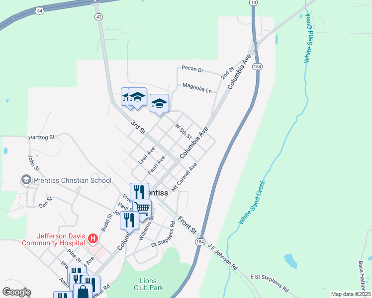 map of restaurants, bars, coffee shops, grocery stores, and more near 2505 Columbia Ave in Prentiss