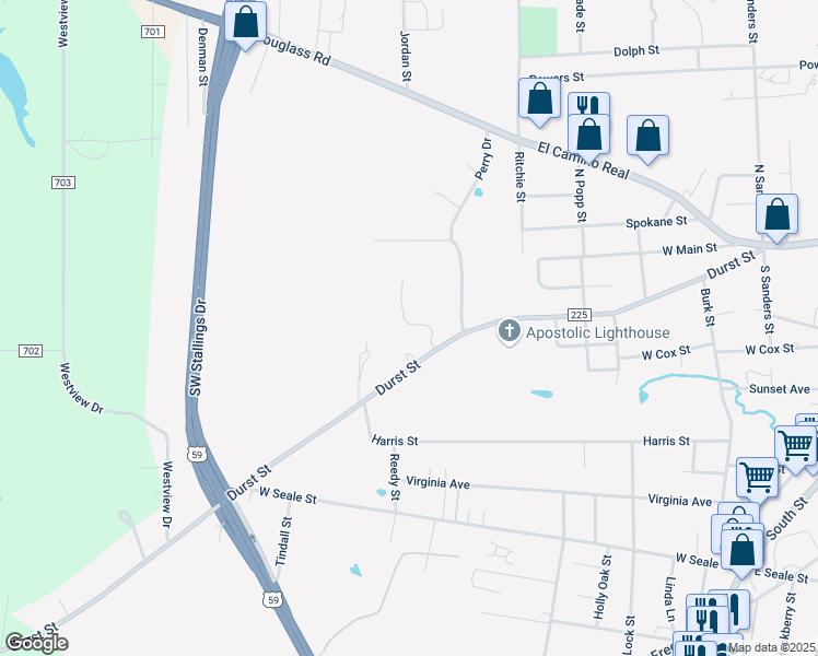map of restaurants, bars, coffee shops, grocery stores, and more near 2012 Durst Street in Nacogdoches