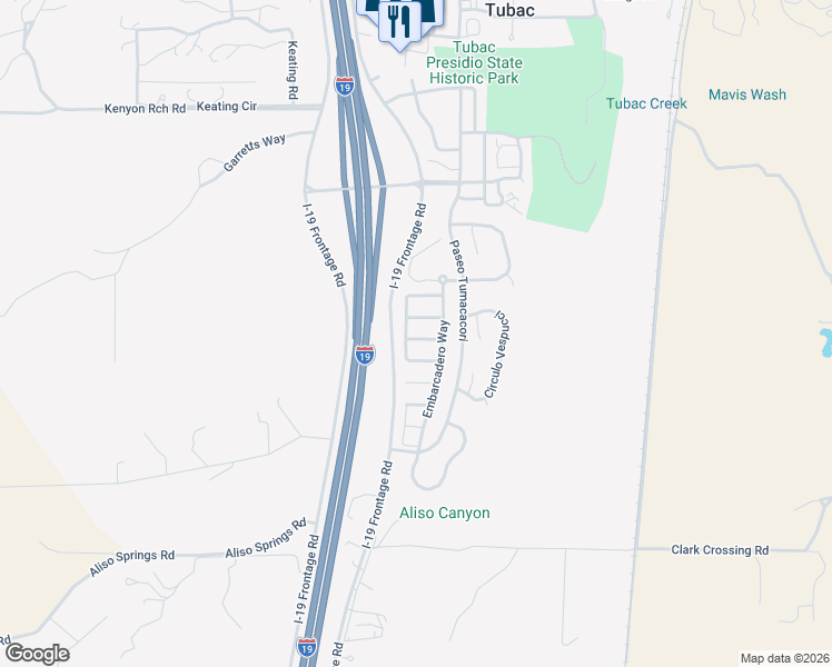 map of restaurants, bars, coffee shops, grocery stores, and more near 612 Post Way in Tubac
