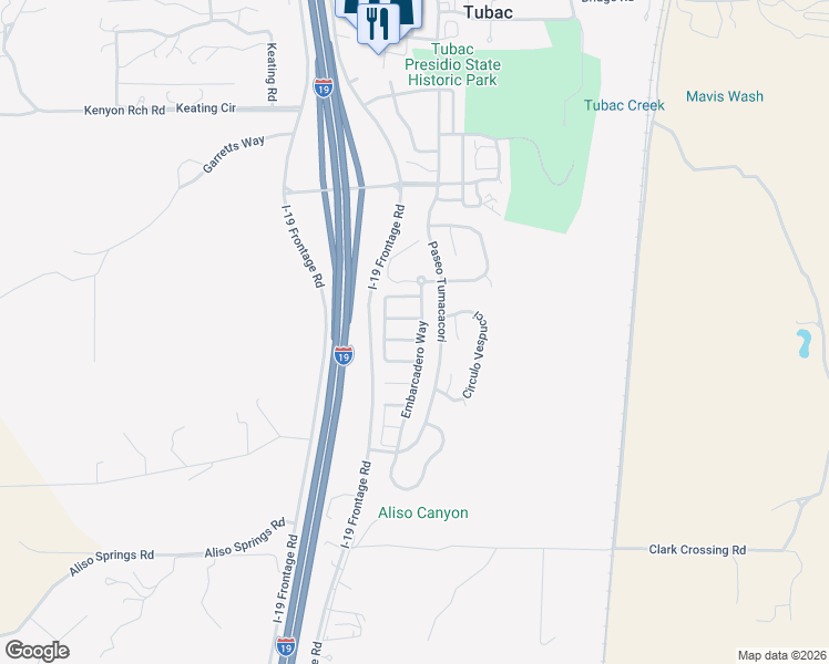 map of restaurants, bars, coffee shops, grocery stores, and more near 612 Post Way in Tubac
