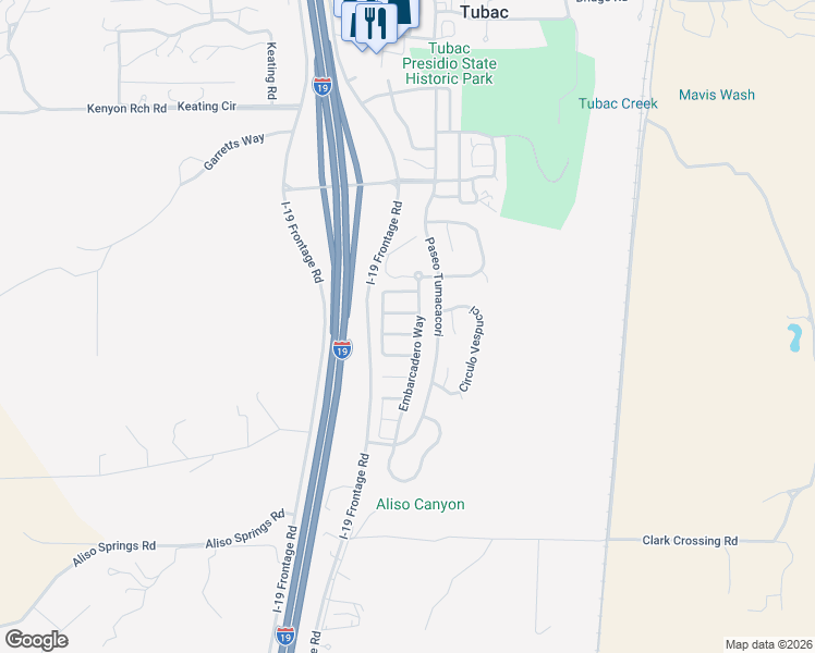 map of restaurants, bars, coffee shops, grocery stores, and more near 612 Post Way in Tubac