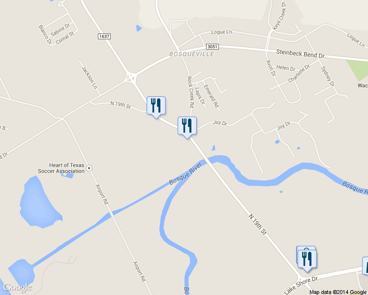 map of restaurants, bars, coffee shops, grocery stores, and more near 6322 North 19th Street in Waco