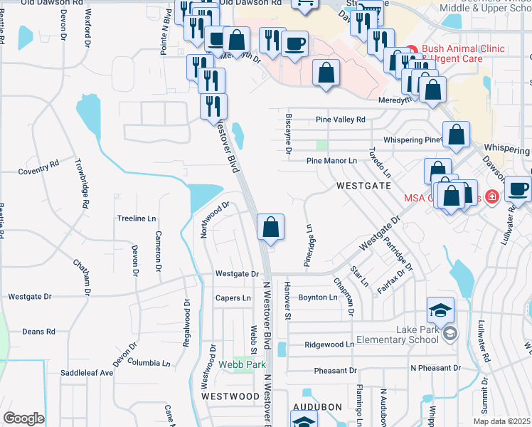 map of restaurants, bars, coffee shops, grocery stores, and more near 414 North Westover Boulevard in Albany