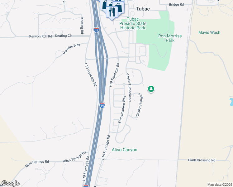map of restaurants, bars, coffee shops, grocery stores, and more near 612 Post Way in Tubac