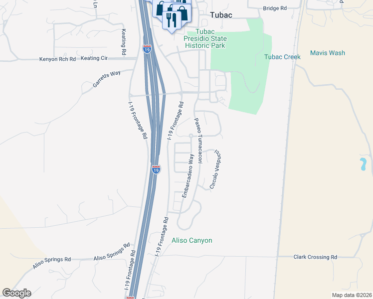 map of restaurants, bars, coffee shops, grocery stores, and more near 612 Post Way in Tubac